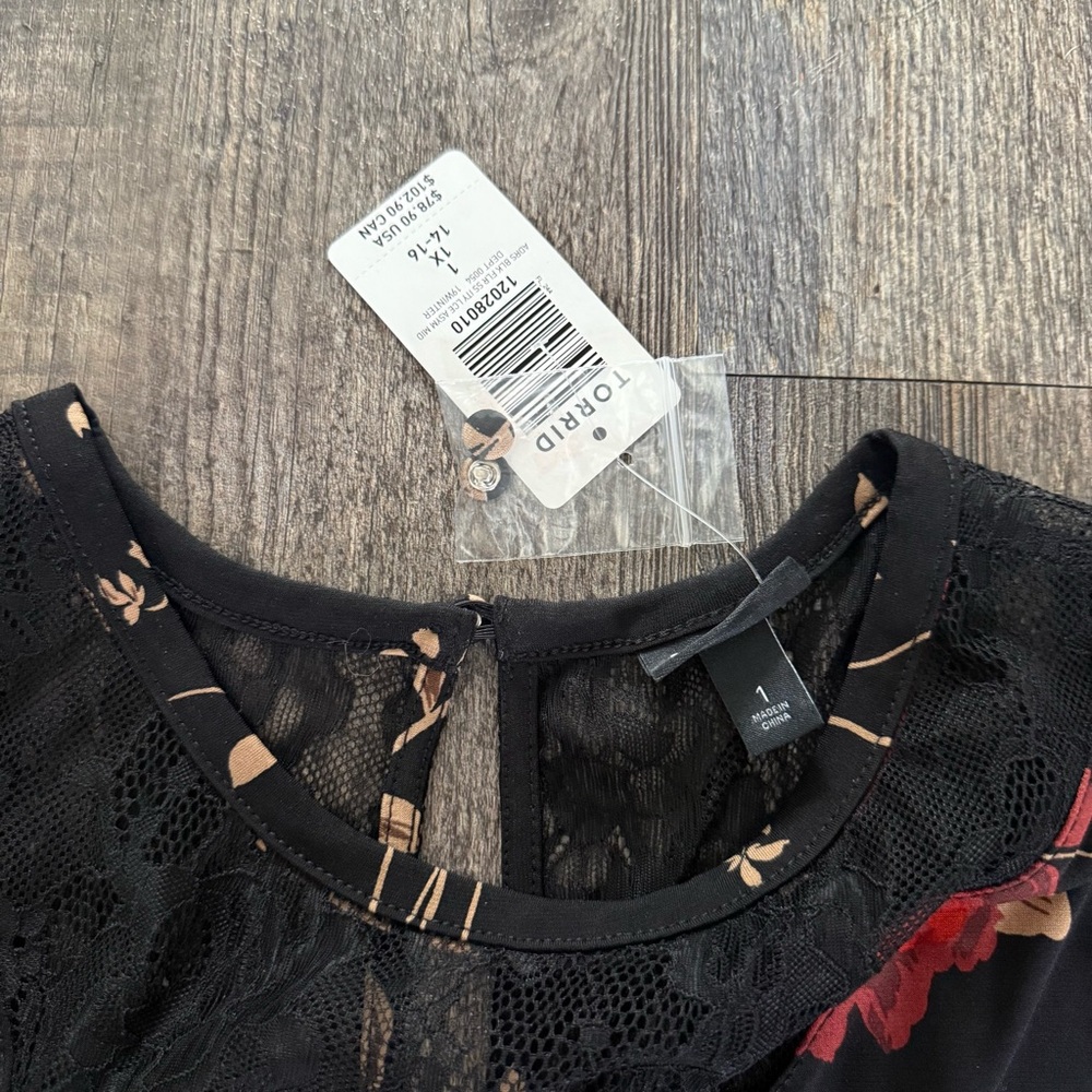 Torrid Black Lace Dress with Red Floral Pattern - Picture 4 of 4